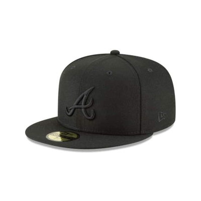 Black Atlanta Braves Hat - New Era MLB Blackout Basic 59FIFTY Fitted Caps USA7154632